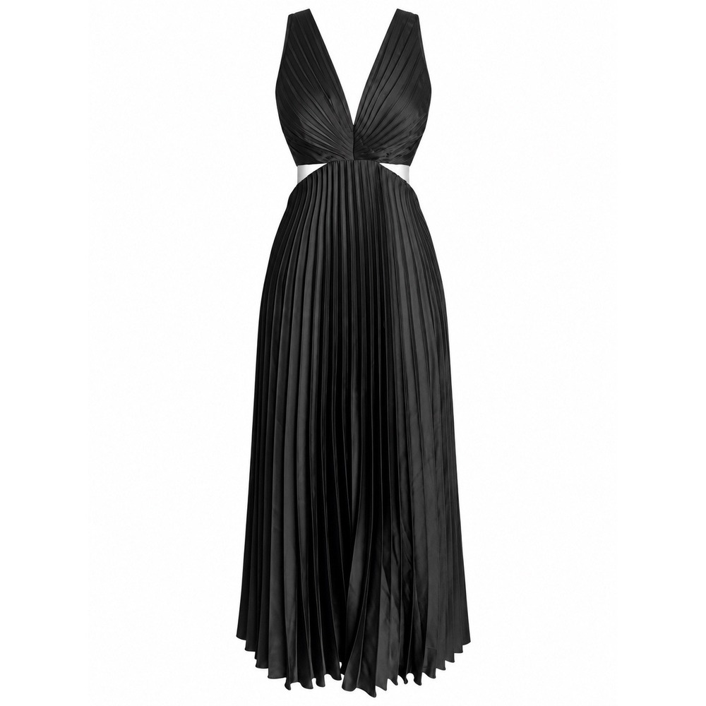 Abercrombie & Fitch Giselle Satin Pleated Midi Dress Black Wedding Guest LBD XSP